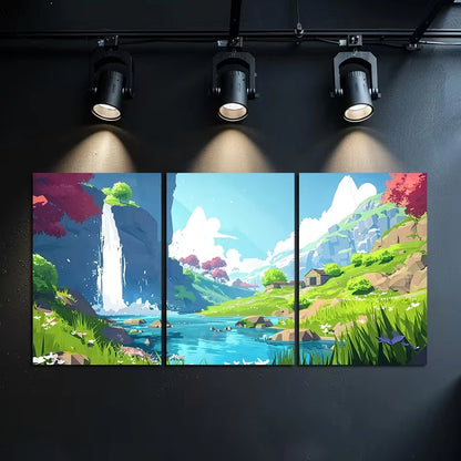 3pcs Style of Lowpoly Video Game Concept Art Wall Art Set Canvas Framed 60x90cm - High Quality Print 100% Australian Made Wall Canvas Ready to Hang