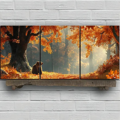 3pcs Bears in the Forest Big Trees Metal Print Ready to Hang Art - Bella Home Decor
