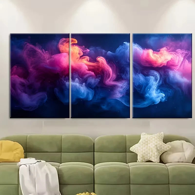 3pcs Vivid Blue Magenta Ink Abstract Metal Print Ready to Hang Art
