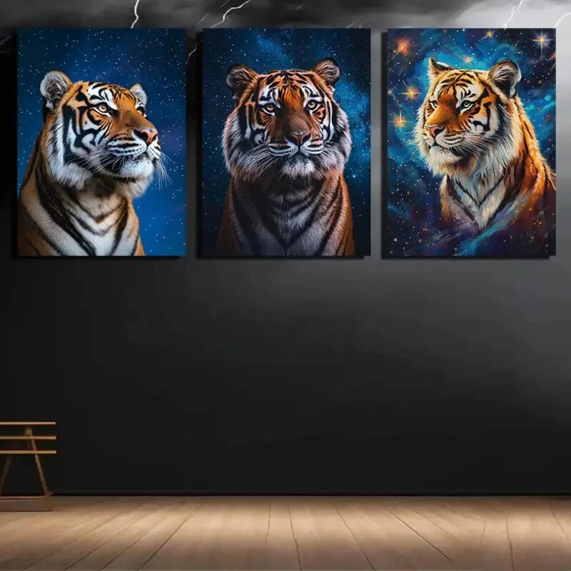 3pcs Animals Under The Starry Sky Metal Print Ready to Hang Art - Bella Home Decor
