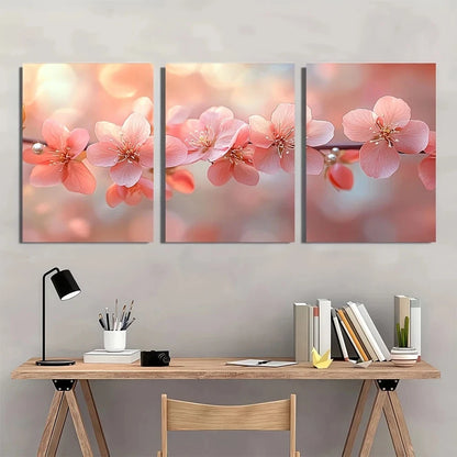 3pcs Cherry Blossom Romantic Light Pink Metal Print Ready to Hang Art - Bella Home Decor