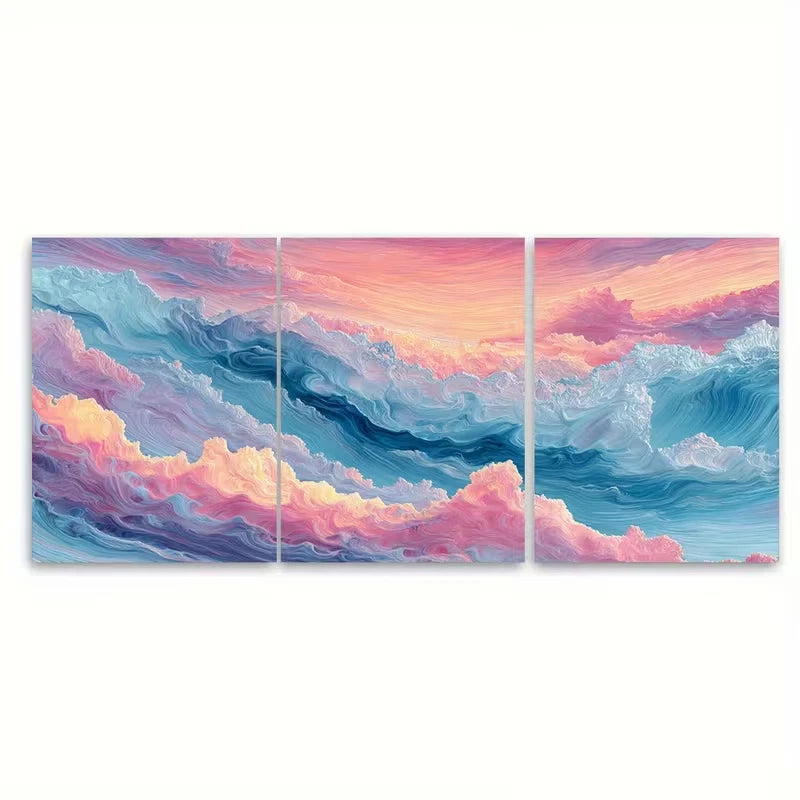 3pcs Pastel Beach Print Wave Painting Metal Print Ready to Hang Art