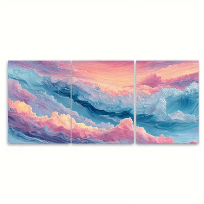 3pcs Pastel Beach Print Wave Painting Metal Print Ready to Hang Art