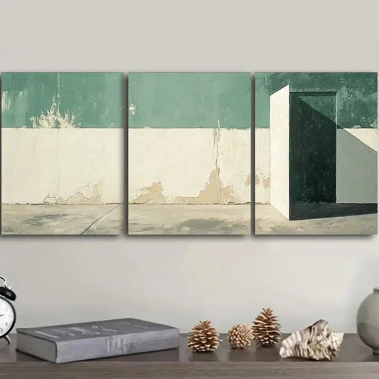 3pcs A picture of a green and white wall Metal Print Ready to Hang Art
