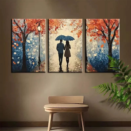 3pcs Romantic Rainy Day Scene Wall Art Set - Modern Brown Tree Wall Art Set Canvas Framed 50x70cm - High Quality Print 100% Australian Made Wall Canvas Ready to Hang