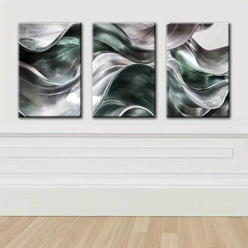 3pcs Wavy Abstract Design Wall Art Set Canvas Framed 50x70cm - High Quality Print 100% Australian Made Wall Canvas Ready to Hang