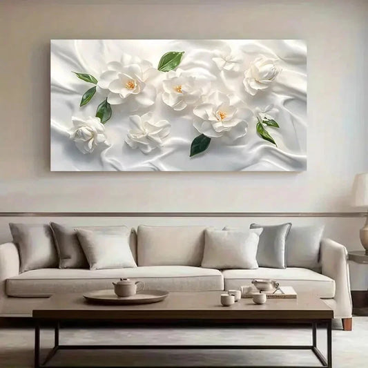 White Gardenia Flowers wall canvas office home room framed 120x60cm