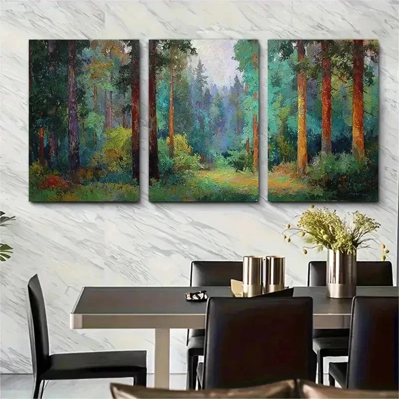 3pcs Mid-Century Forest Landscape Perfect Wall Art Set Canvas Framed 50x70cm - High Quality Print 100% Australian Made Wall Canvas Ready to Hang