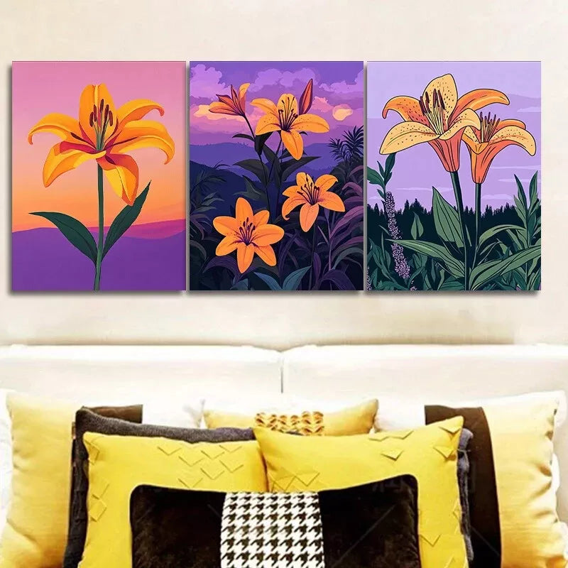 3pcs Featuring Orange Lilies Nature Flowers Wall Art Set Canvas Framed 40x60cm - High Quality Print 100% Australian Made Wall Canvas Ready to Hang