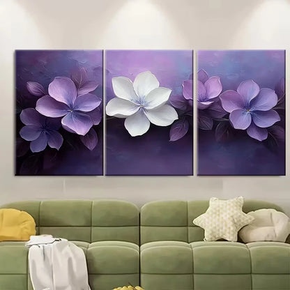 3pcs Lilac White Floral Metal Print Ready to Hang Art