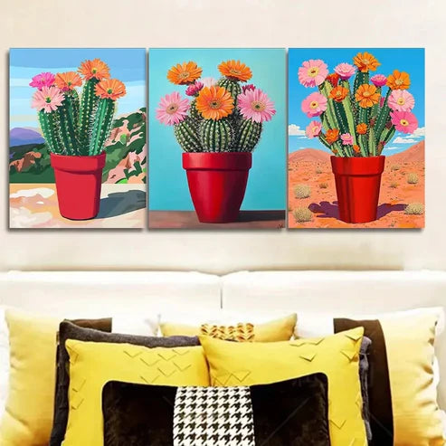 3pcs Cactus Plant Art Poster Blue Sky Wall Art Canvas Unframed - High Quality Print 100% Australian Made Wall Canvas - Bella Home Decor