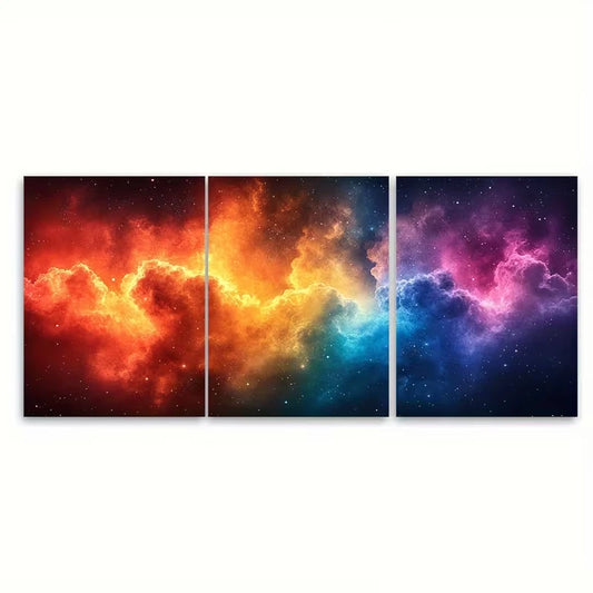 3pcs Vibrant Rainbow Cloud Abstract Metal Print Ready to Hang Art