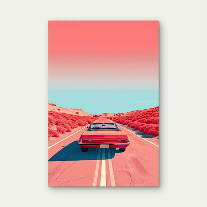 Red Car On Coast Side 40x60cm Metal Print Ready to Hang