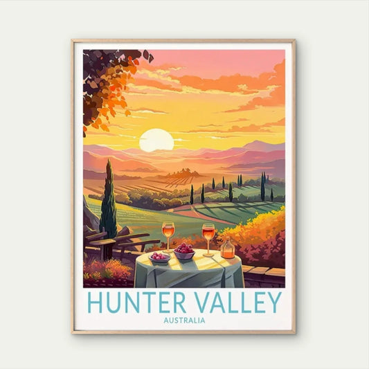 Hunter Valley Australia Sunset Wine Country Travel Poster Print Wall Art