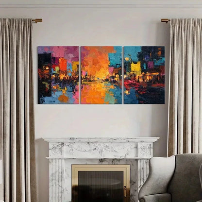 3pcs Abstract Cityscape Art Vibrant Colors Metal Print Ready to Hang Art - Bella Home Decor