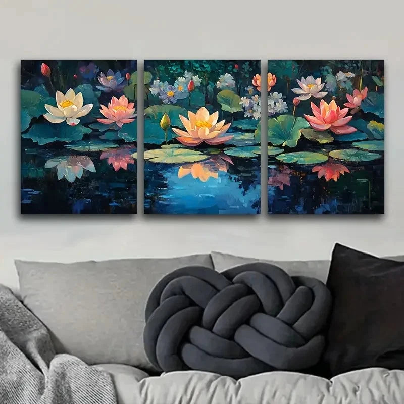 3pcs Aquatic Plants On Water Luxurious Wall Art Set Canvas Framed 50x70cm - High Quality Print 100% Australian Made Wall Canvas Ready to Hang - Bella Home Decor