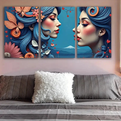 3pcs Floral Woman Portrait Spray Painted Wall Art Set Canvas Framed 50x70cm - High Quality Print 100% Australian Made Wall Canvas Ready to Hang