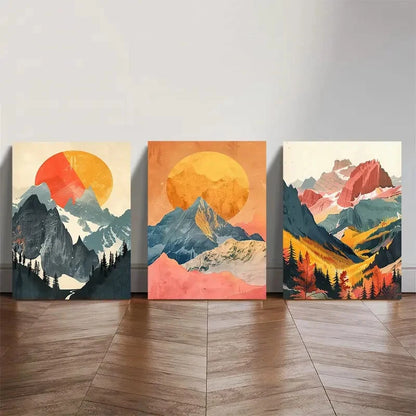 3pcs Abstract Sunset Mountain Wall Art Set Canvas Framed 50x70cm - High Quality Print 100% Australian Made Wall Canvas Ready to Hang