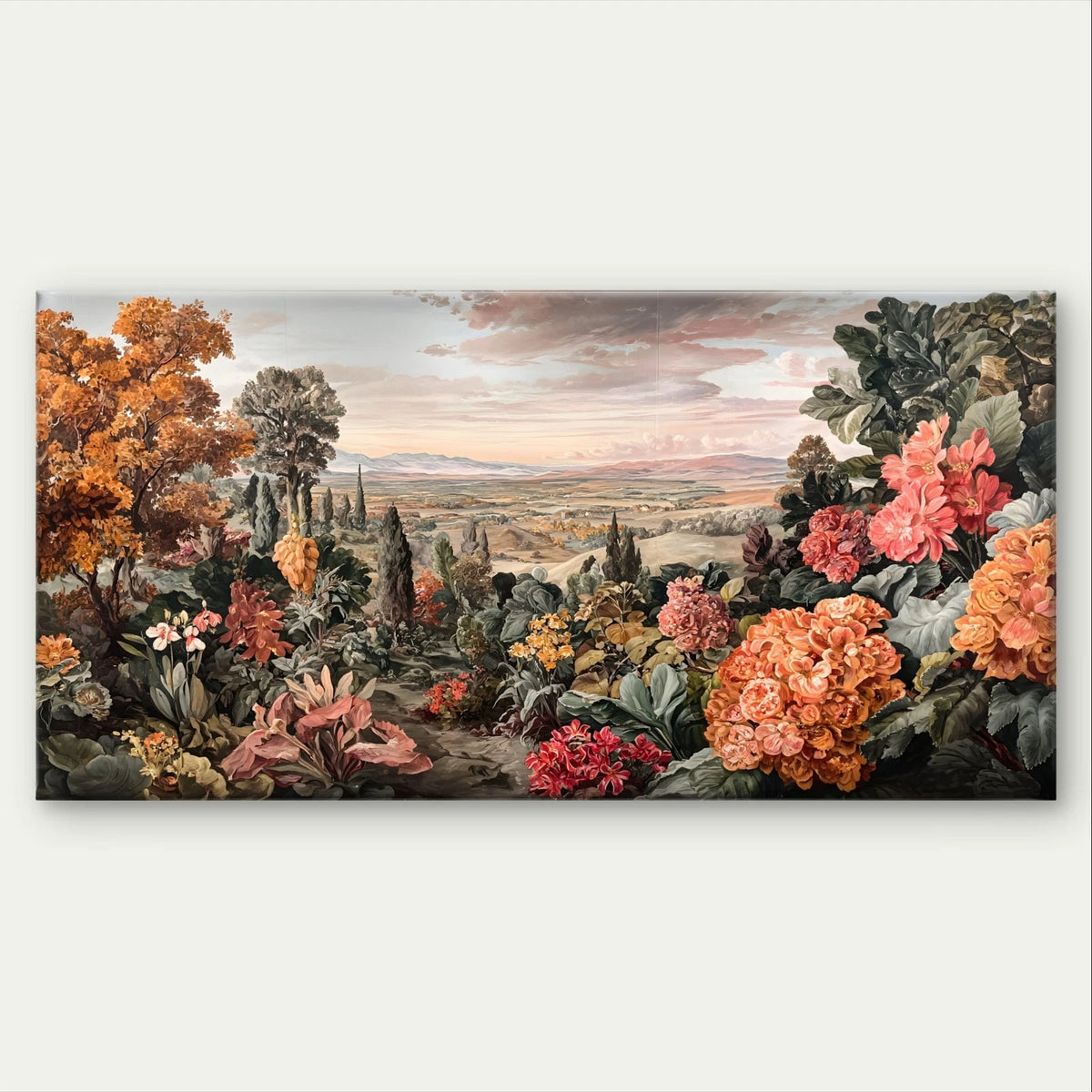 Vintage Botanical Landscape & Floral Garden Wall Art Canvas Office Home Framed 120x60
