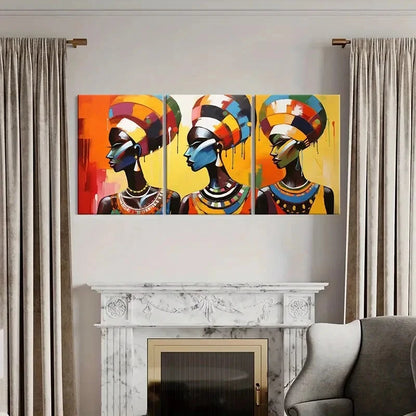 3pcs Abstract African Art Colorful Headdresses Metal Print Ready to Hang Art - Bella Home Decor
