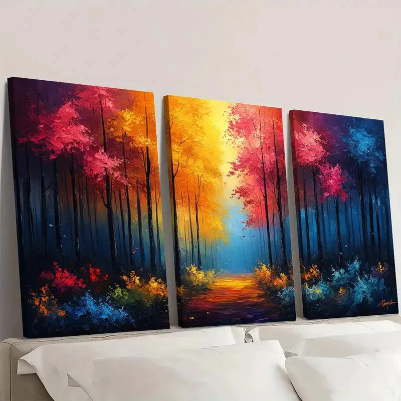 3pcs Neon Woods Abstract Forest ew     Wall Art Set Canvas Framed 40x60cm - High Quality Print 100% Australian Made Wall Canvas Ready to Hang