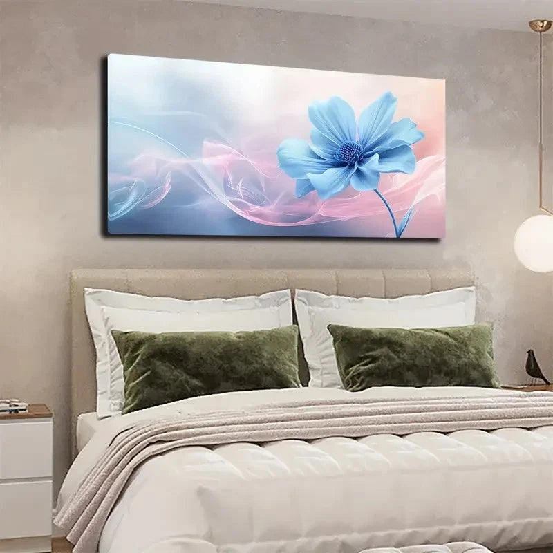 Dreamy Blue Flower Wall Art canvas office home room framed 120x60cm