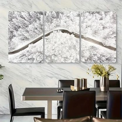 3pcs Winter Aerial Forest Metal Print Ready to Hang Art