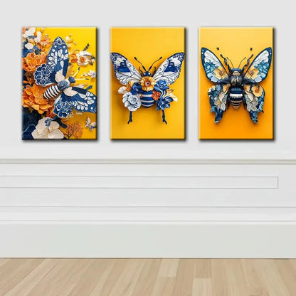 3pcs Butterfly Themed Textured Painting Wall Art Set Canvas Framed 40x60cm - High Quality Print 100% Australian Made Wall Canvas Ready to Hang - Bella Home Decor
