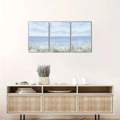 3pcs Beach Art with Light Blue & Green Waves Metal Print Ready to Hang Art - Bella Home Decor