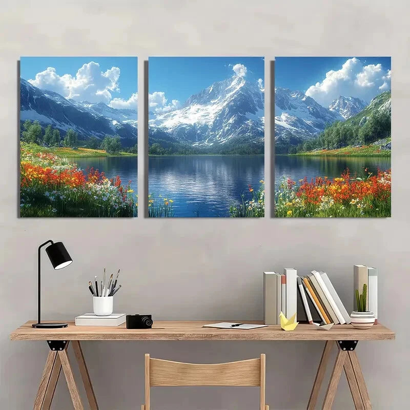 3pcs Nature-Inspired Vibrant Mountain Lake Art Metal Print Ready to Hang Art - Bella Home Decor