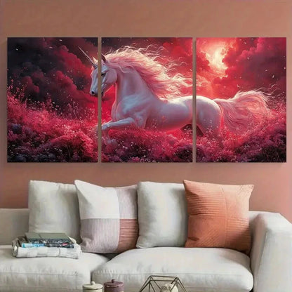 3pcs Dreamy Pink Unicorn Princess Illustration Metal Print Ready to Hang Art - Bella Home Decor