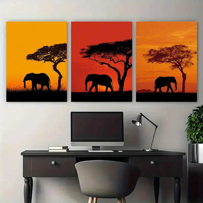 3pcs Uganda Wildlife Nature Adventure Elephant Wall Art Set Canvas Framed 60x90cm - High Quality Print 100% Australian Made Wall Canvas Ready to Hang