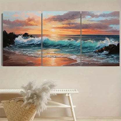 3pcs Ocean Wave Scene Wall Art Set Canvas Framed 40x60cm - High Quality Print 100% Australian Made Wall Canvas Ready to Hang