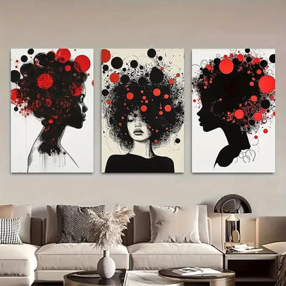 3pcs Abstract Beautiful African Girl Black Fashion Metal Print Ready to Hang Art - Bella Home Decor