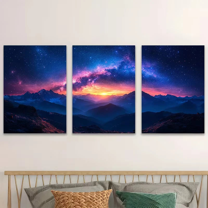 3pcs Starry Sky & Mountain Landscape j   Wall Art Set Canvas Framed 40x60cm - High Quality Print 100% Australian Made Wall Canvas Ready to Hang