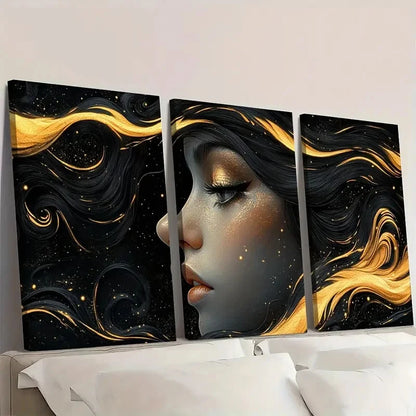 3pcs Black and Gold woman Art u   Wall Art Set Canvas Framed 50x70cm - High Quality Print 100% Australian Made Wall Canvas Ready to Hang - Bella Home Decor