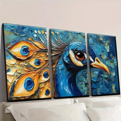3pcs Vibrant Peacock Art Canvas P  Wall Art Set Canvas Framed 40x60cm - High Quality Print 100% Australian Made Wall Canvas Ready to Hang