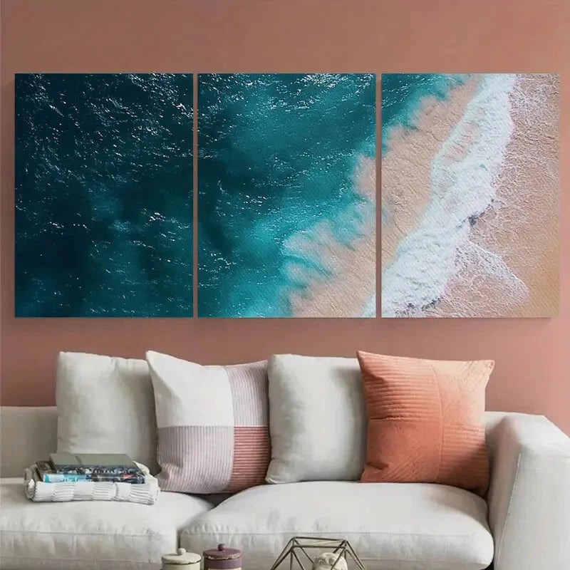 3pcs Bird Eye View Of The Beach Nautical Seascape Metal Print Ready to Hang Art - Bella Home Decor