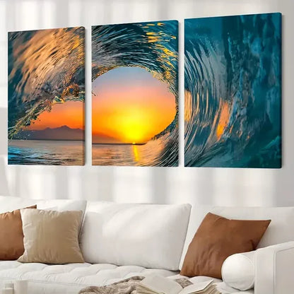 3pcs Ocean Great Wave Surfing and Sunset Wall Art Canvas Unframed - High Quality Print 100% Australian Made Wall Canvas