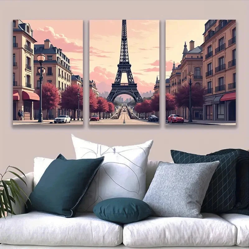 3pcs Eiffel Tower Paris Scene Wall Art Set Canvas Framed 50x70cm - High Quality Print 100% Australian Made Wall Canvas Ready to Hang - Bella Home Decor