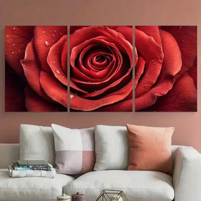 3pcs vibrant red rose cloesup illustration Wall Art Set Canvas Unframed - High Quality Print 100% Australian Made Wall Canvas
