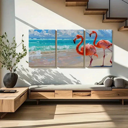 3pcs Flamingo Ocean Beach Sky Animal Art Metal Print Ready to Hang Art - Bella Home Decor