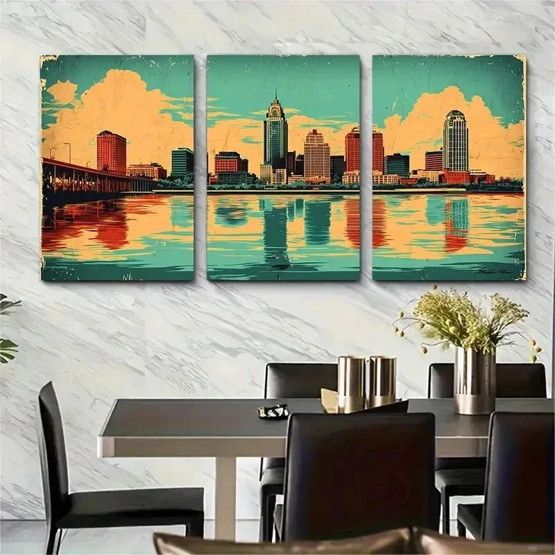 3pcs Vintage Kentucky Cityscape River Perfect Wall Art Set Canvas Framed 50x70cm - High Quality Print 100% Australian Made Wall Canvas Ready to Hang