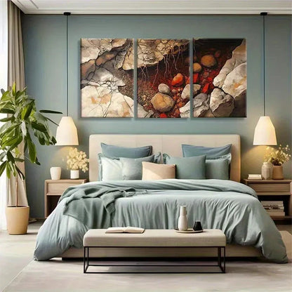 3pcs Abstract Riverbed Rock Soil Tones Wall Art Metal Print Ready to Hang Art - Bella Home Decor