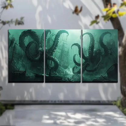 3pcs Nautical Marine Life Siren & Octopus Design Metal Print Ready to Hang Art