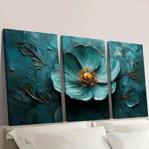 3pcs Abstract Green Flower Oil Painting Wall Art Canvas Unframed - High Quality Print 100% Australian Made Wall Canvas - Bella Home Decor
