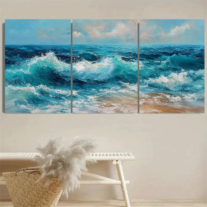 3pcs Ocean Stormy Sea Ocean Beach Wall Art Set Canvas Framed 40x60cm - High Quality Print 100% Australian Made Wall Canvas Ready to Hang