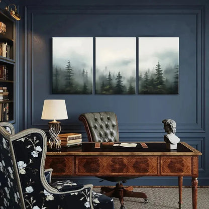 3pcs Misty Forest Serene Landscape Tranquil Metal Print Ready to Hang Art - Bella Home Decor