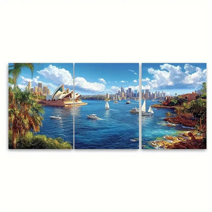 3pcs Sydney Coastal Botanical Decor Australia Wall Art Set Canvas Framed 40x60cm - High Quality Print 100% Australian Made Wall Canvas Ready to Hang