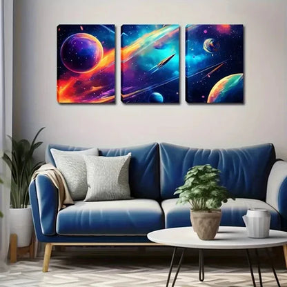 3pcs Unique Colorful Outer Space World Abstract Wall Art Canvas Unframed - High Quality Print 100% Australian Made Wall Canvas - Bella Home Decor